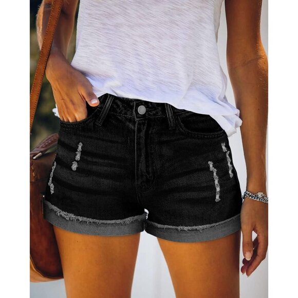 Women's Black Casual Denim Shorts Summer Jeans Stretchy Hot Short Pants - Picture 2 of 6